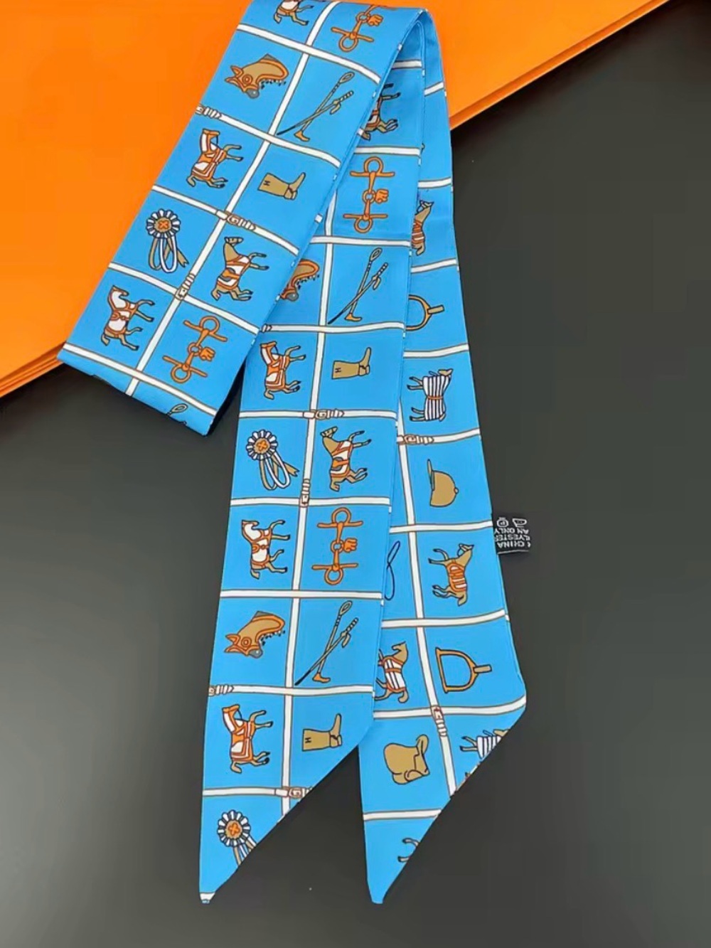 Blue White Multi Color Carriage Horse Equestrian Twilly Scarf for Purse or Bag